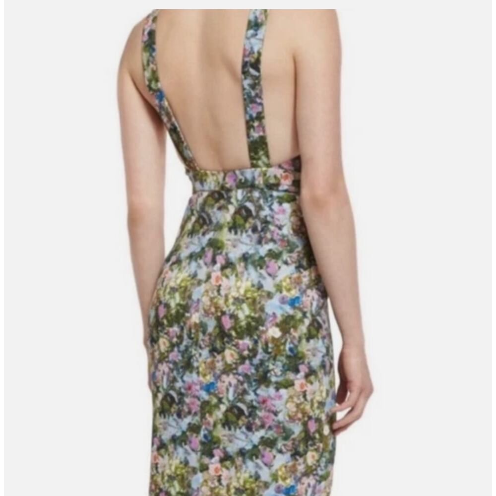 Cushnie Et Ochs Floral Print Midi Length Open Back Wiggle Green Dress Size 0 - Picture 2 of 13